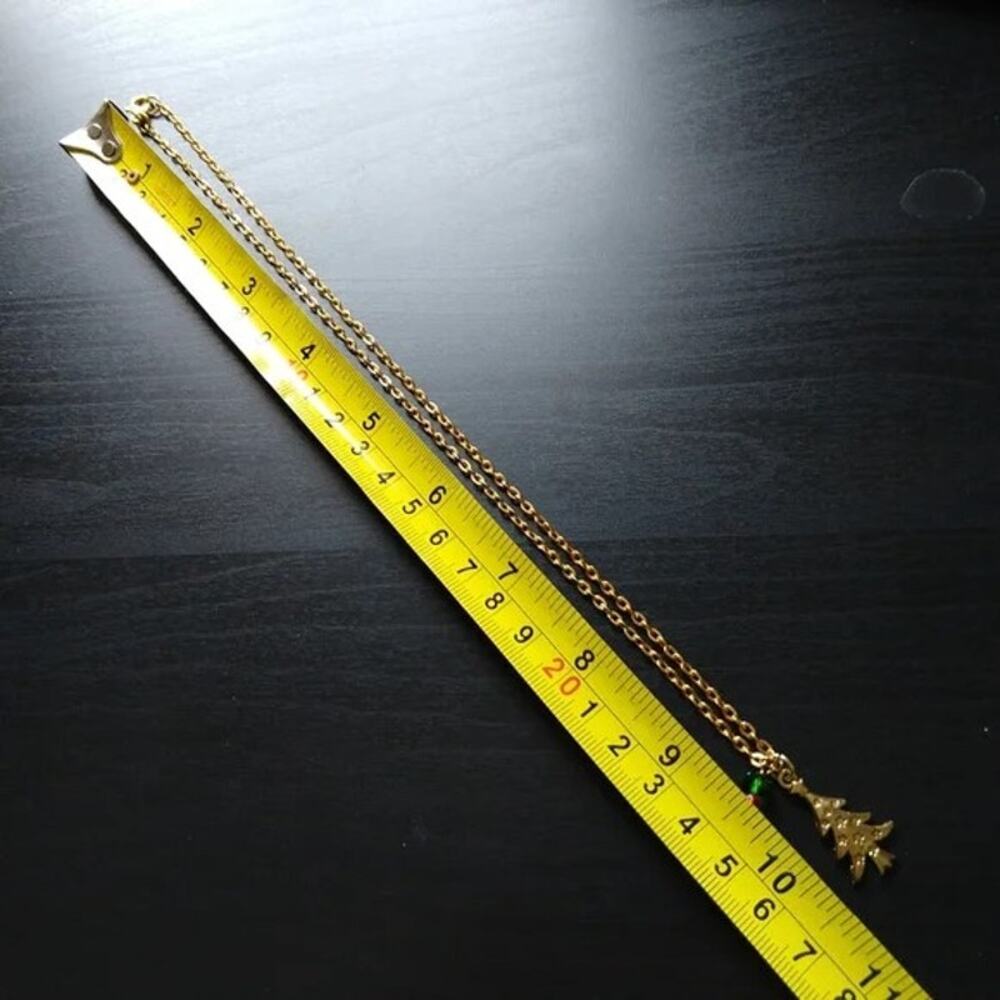 Gold Holiday Tree Necklace 19" Christmas fashion costume jewelry green red - Picture 5 of 6